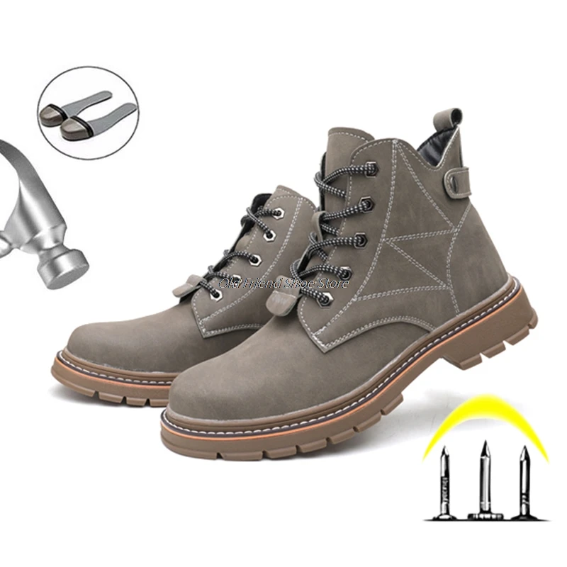 Botas de seguridad Martin para hombre, zapatos de trabajo con punta de acero, botas antiperforación, antideslizantes