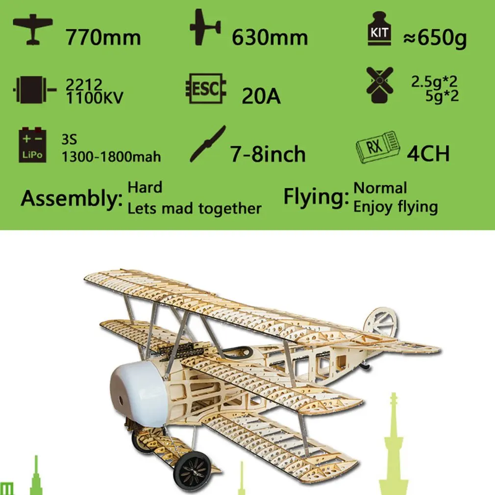 EP FOKKER-DRI деревянный тренировочный самолет 0,77 м размах крыльев биплан радиоуправляемый самолет вертолет деревянные модели игрушки DIY KIT/PNP для детей