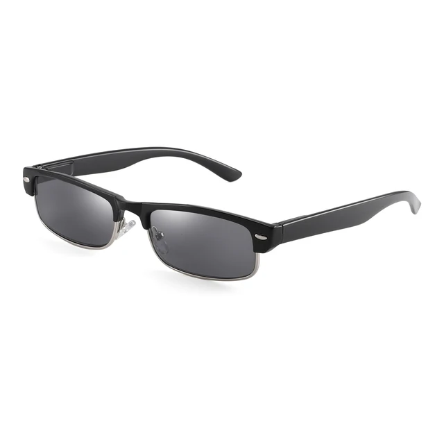 JM Semi Rimless Sunglasses Readers Spring Hinge Sun Reading Glasses for Men Women black grey