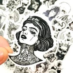 50pcs Witch Gothic Horror Horror Sticker Black And White Pvc Cool Pegatina Diy Laptop Skateboard Guitar Decal Sticker Waterproof