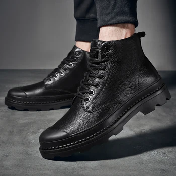 

High Top Genuine Leather Shoes Men Sneakers Outdoor Thick Sole Mens Casual Shoes Male High Quality Cowhide men shoes 2019 New