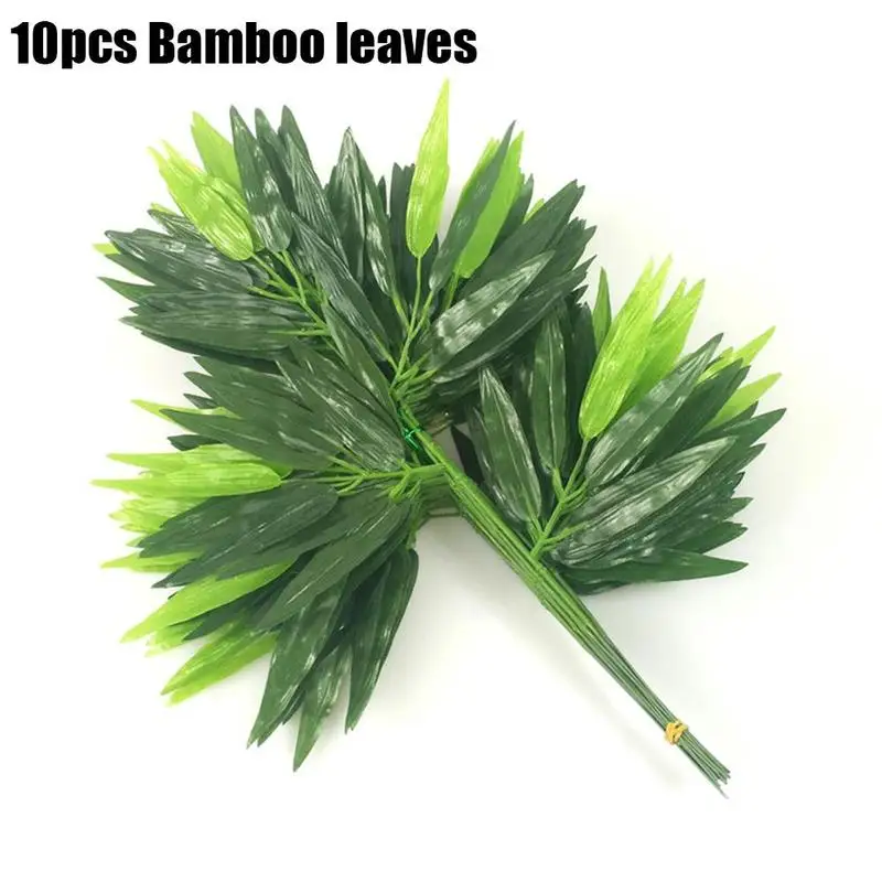 

10pcs Branches Green Artificial Bamboo Leaves Silk Cloth Artificial Plants for Wedding Decoration Home Office Decorative Leaves