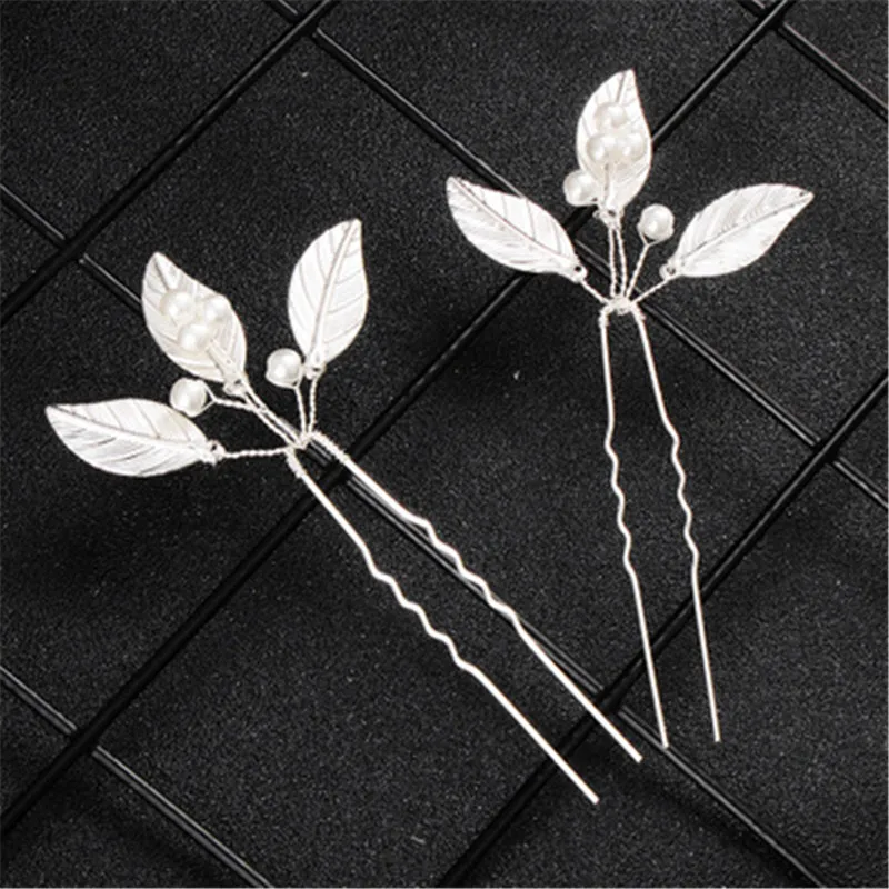 

1Pcs Silve Leaf Pearls Bride Hair Ornaments Women Weeding Accessories Jewelry Bridal Handmade Pearls Hairpin Hairpieces Decor