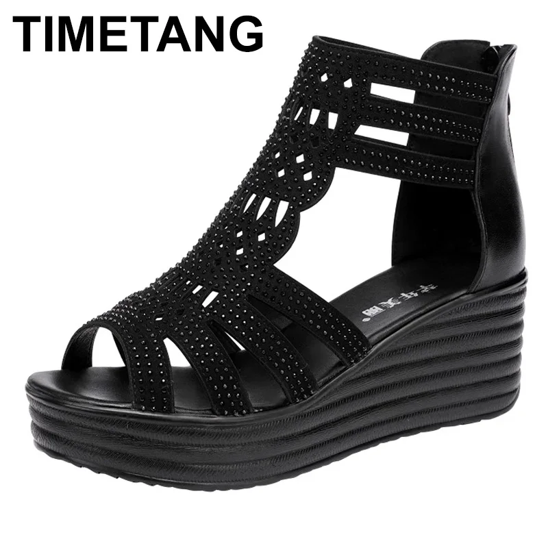 TIMETANG большие и маленькие Size32-43Open головка молния сзади Босоножки на платформе