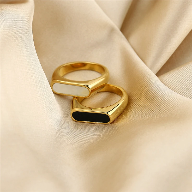 Gold Plated Stainless Steel Rectangle Rings for Women Size 6# 7# 8#