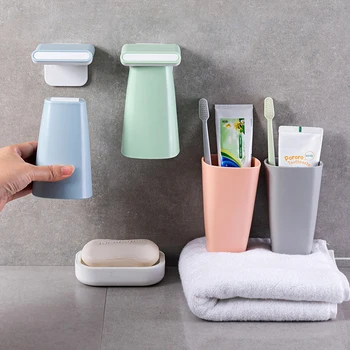 

1 Set Plastic Punch Free Magnetic Durable Tooth Mug Mouthwash Cup Toothbrush Holder for Daily Use Bathroom Home Family A35