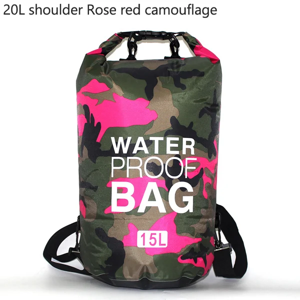 2L/5L/10L/20L/30L утолщенная камуфляжная Водонепроницаемая рафтинговая ПВХ сумка на плечо для сухого хранения Океанский рюкзак для плавания река Каякинг - Цвет: Rose red 20L