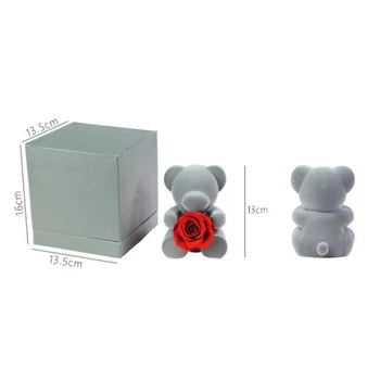 

In Box Love Artificial Flower Gifts Grey Teddi Bear Preserved Rose Flower For Girlfriend/Bear Roses Flower Lovely Handmade Rose