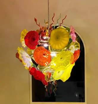 

Multi Colored LED Murano Glass Art Chandelier Light Italian Flower Plates Decorative Lamp Hand Blown Glass Chandelier Lighting