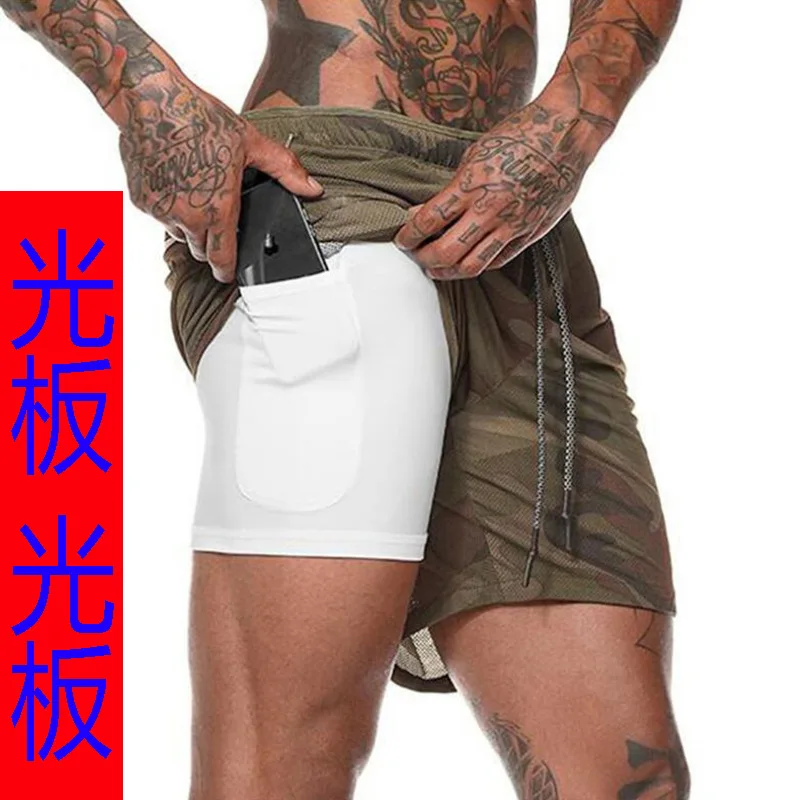 

New Style Muscle Fitness Brothers Sports Shorts Double Layer Mock Two-Piece Beach Shorts Exercise Running Quick-Dry Fitness Pant