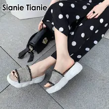 Sianie Tianie/ г.; Модные женские слипоны с открытым носком и блестками; женские сабо на платформе; шлепанцы для улицы; большие размеры 46