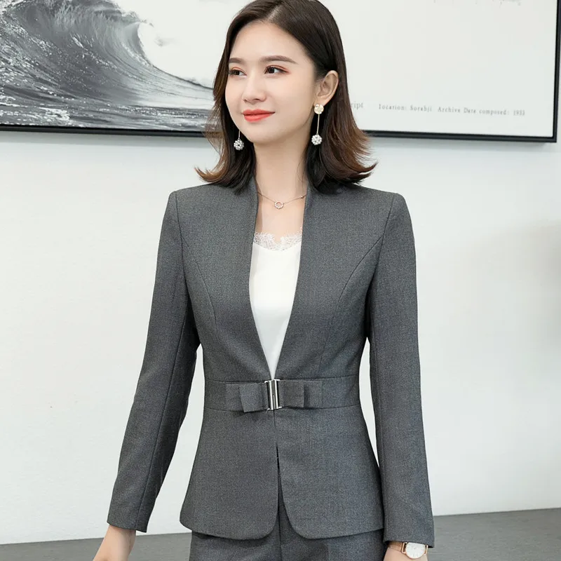 Gray blazer Серый Блейзер Женский модный осенний темперамент формальный длинный рукав тонкий пиджак офисный бизнес для женщин пальто для работы - Цвет: Gray blazer
