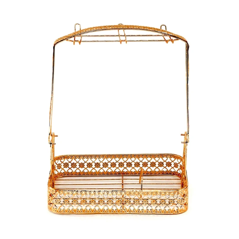 European Metal Gold Color Iron Cups Holder Rack Basket with Tray Home Kitchen Tablewares Storage Organization Mug Tumblers Stand