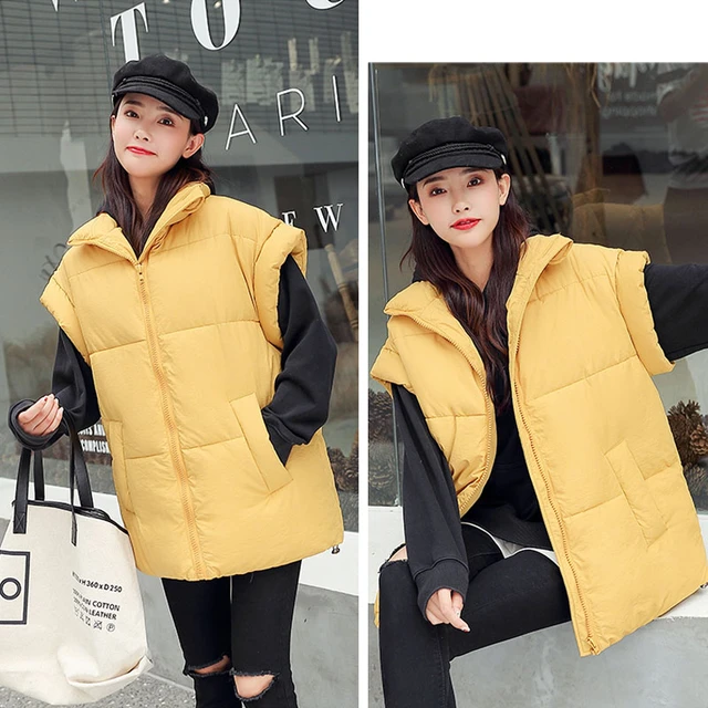 Fashion Zip-up Hooded Winter Vests for Women 2023 Streetwear Thick Warm  Cotton Padded Sleeveless Parkas Waistcoat White Black - AliExpress