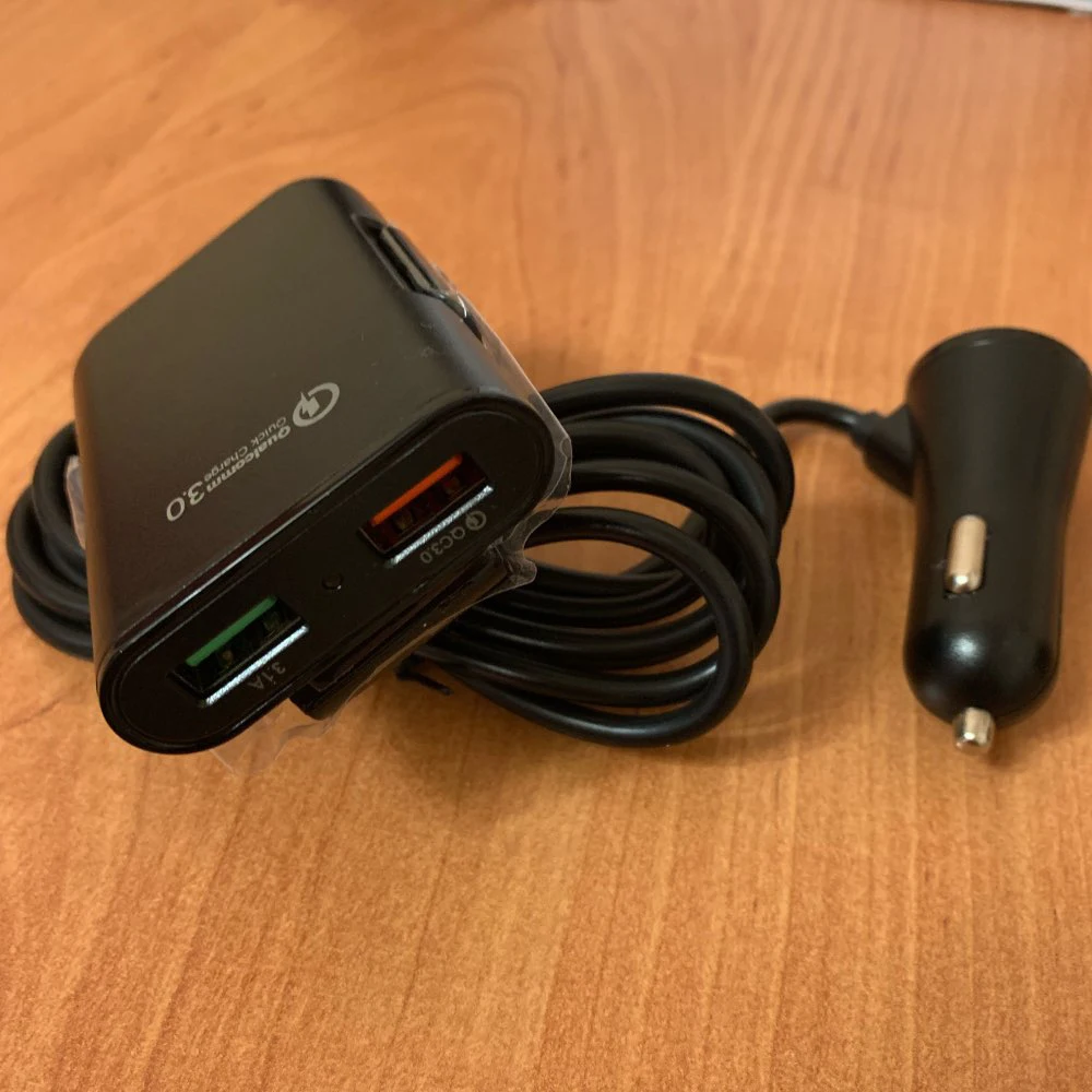 Быстрая зарядка QC 3,0 Автомобильное зарядное устройство 2.4A+ 3.1A 4 порта USB части с 5.6ft удлинитель Кабель для зарядки заднего сиденья с зажимом iPhone