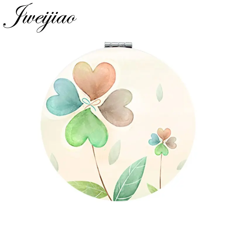 

Youhaken Round Folding PU leahter espejo 2019 Lucky Clover photo Beauty Health charm pocket mirror for girls KC227