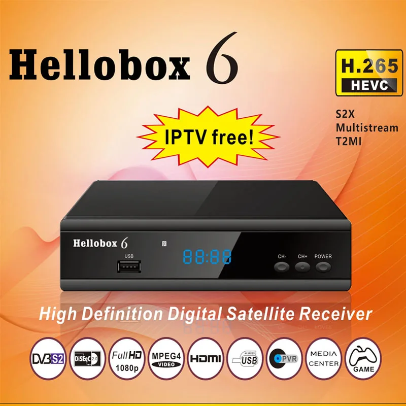 Hellobox6 Satellite TV Receiver H.265 HEVC 1080P MultiStream/T2MI TV BOX Decoder DVB S2 Tuner Receptor