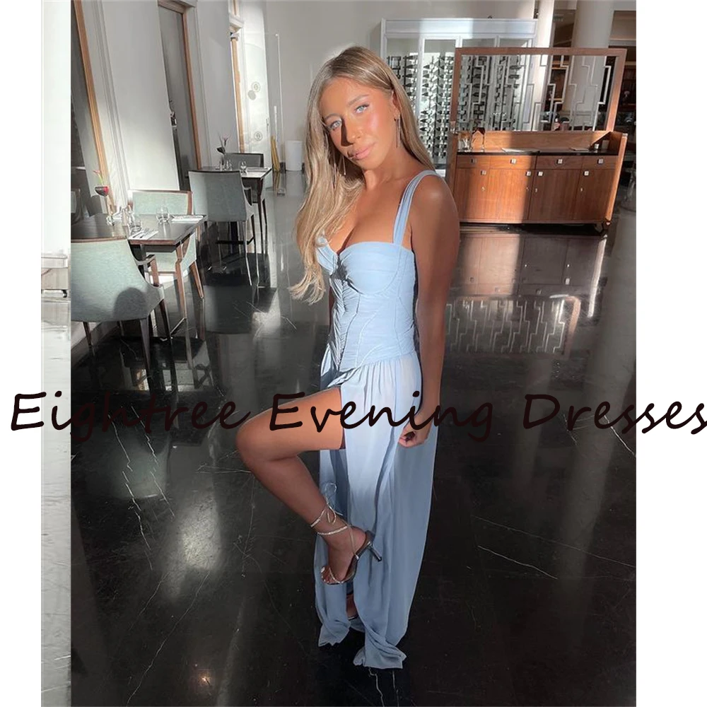 Sexy Light Blue Long Prom Night Dresses Spaghetti Sweetheart Evening Dress High Side Split 2022 Dubia Formal Party Prom Gowns lavender prom dresses