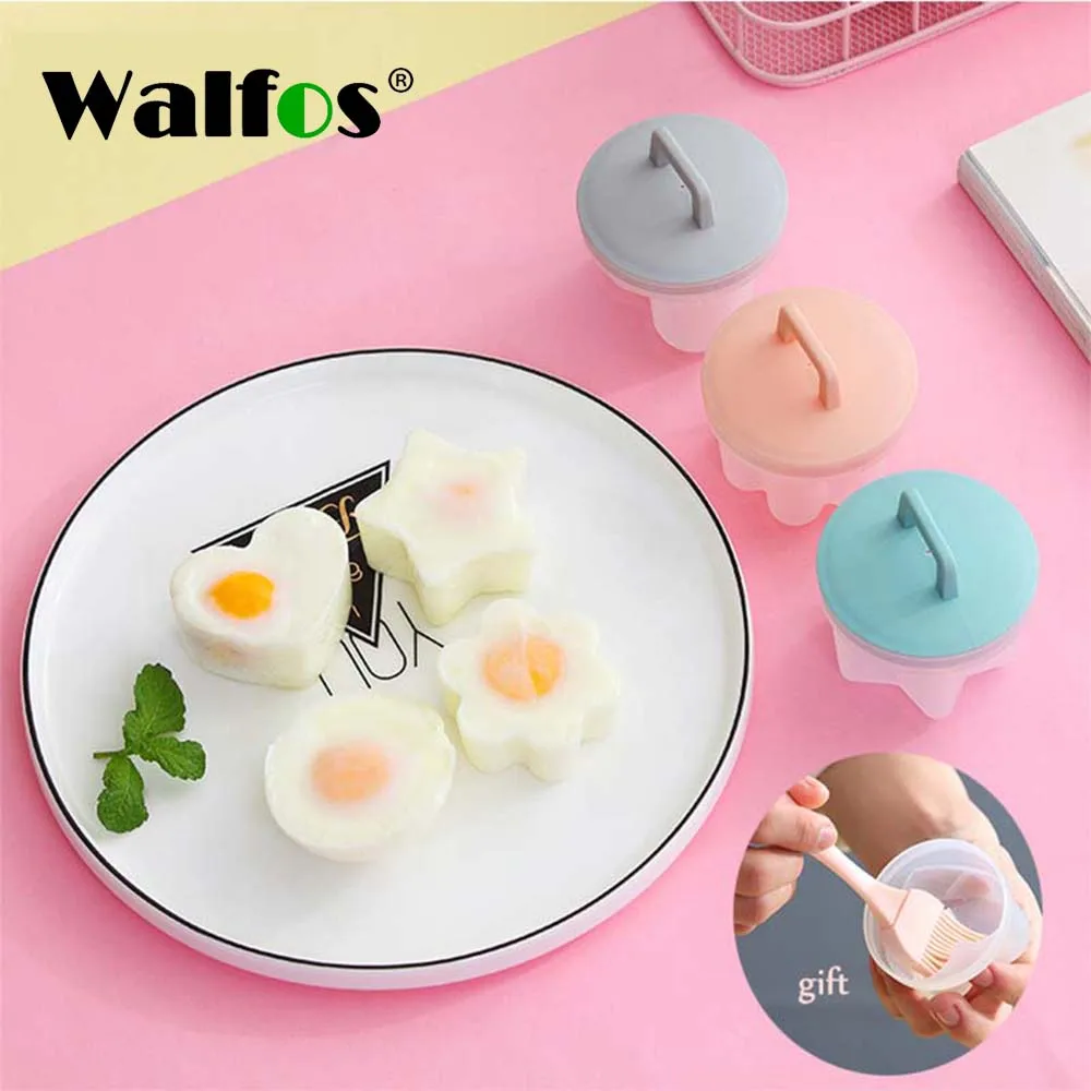 Walfos 4 Pcs/Set Cute Egg Poacher Plastic Boiler Kitchen Cooker Tools Mold Form Maker With Lid Brush Pancake | Дом и сад