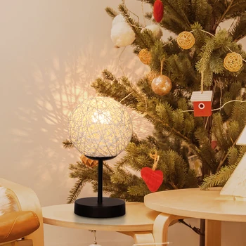 

Christmas Decoration LED Table Lamp Bedside Bedroom Decor Desk Lamp Twine Rattan Ball Lighting Hand Knit Linen Moon Night Lights