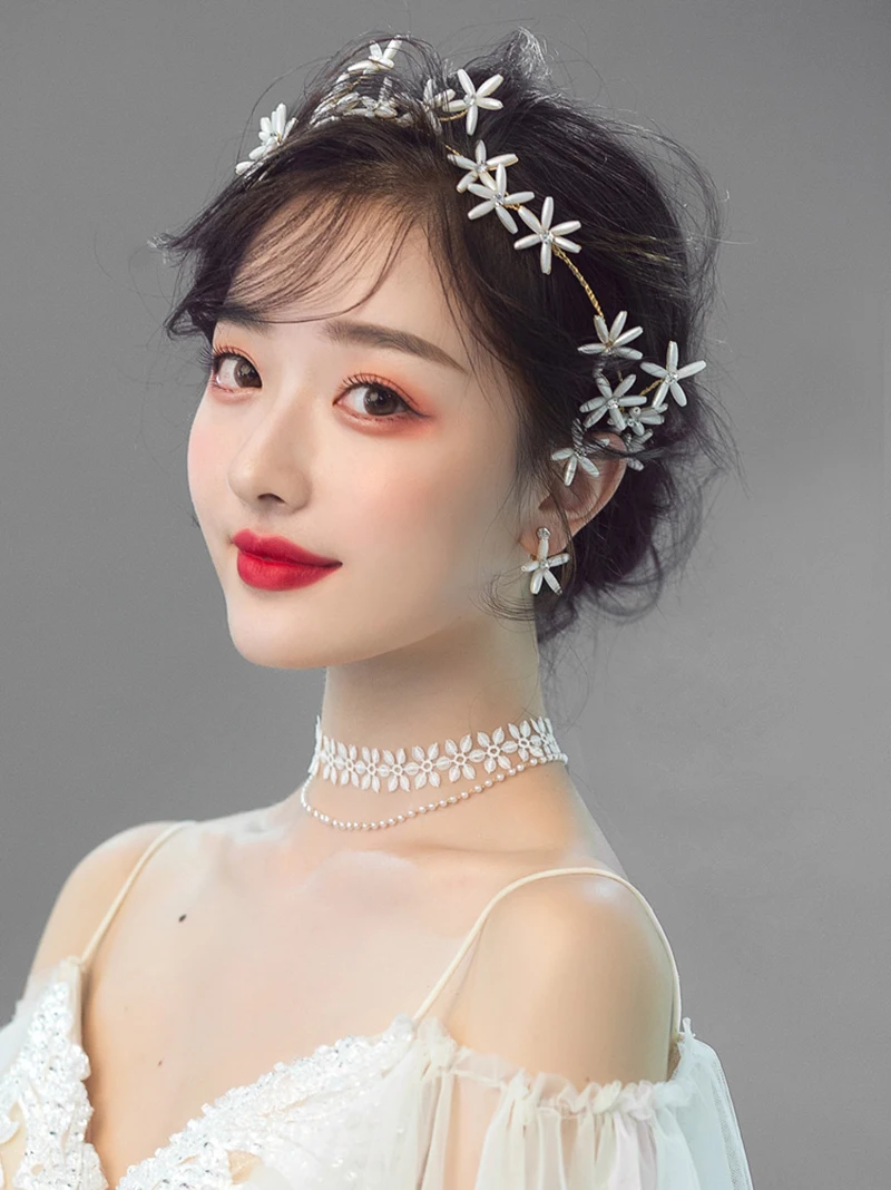 Himstory золотые свадебные повязки корейский цветок обручи для невест мягкая оболочка тиара жемчуг украшения для волос