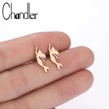 Маленькие серьги в виде русалки из нержавеющей стали Chandler, морская Русалка, металлическая текстура, серьги-гвоздики, пляжные золотые ювелирные изделия на булавке