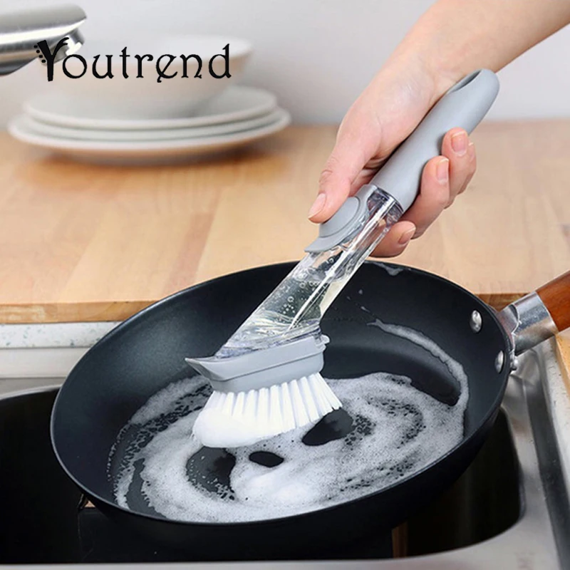 

Home Kitchen Washing Utensils Pot Dish Brush With Washing Up Liquid Soap Dispenser Wash Pot Brush Dish Bowl Cleaning