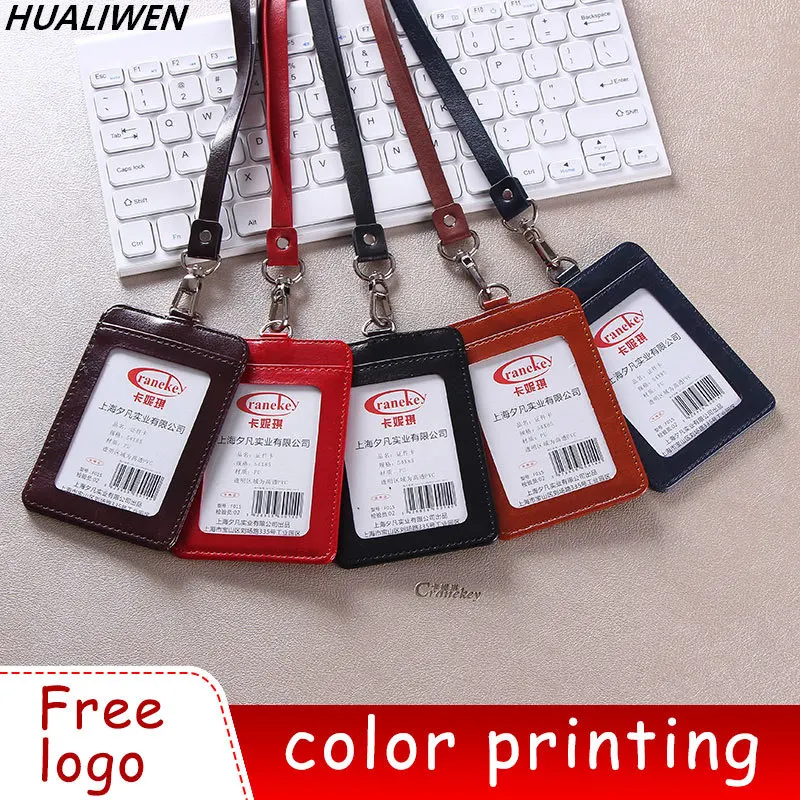 PU leather card cover staff lanyard chest card access control card bag IC chest card exhibition work tag card new novelty retractable badge reel for name badge holder staff work card clip chest pocket id tag pass card accessories clip