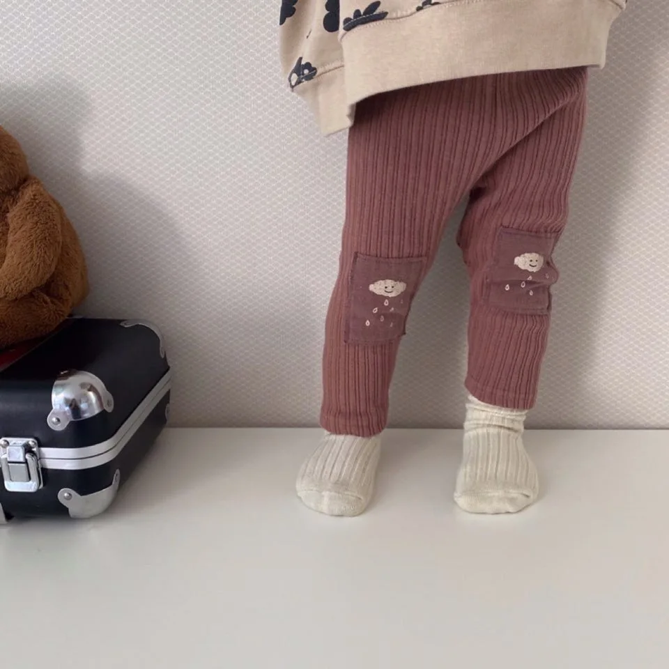 Spring Knee Patch Baby Pants Toddlers Kids Girls Leggings Boys Ribbed Long Pants Children Elastic baby trousers cotton pants baby leggings