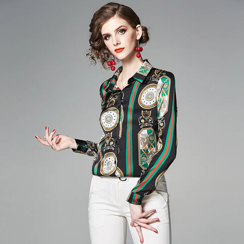 

Peritiny 2019 Autumn Winter Blusa Women Tops Vintage Striped Printing Blouses Long Sleeve Shirt Work Casual Chiffon Blouse