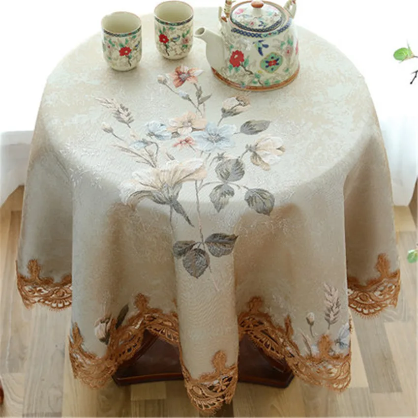 Beige Кружевное Искусство Цветы круглая скатерть Европейская прямоугольная скатерть свадебное украшение кухонные аксессуары для дома скатерть - Цвет: Beige