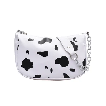 

Cow Milk Women Shoulder Bags Simple PU Leather Zipper Travel Messenger Pouch Popular Simple Female Daily Bag