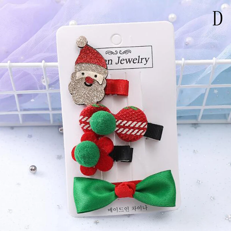 D 4 шт./компл. милый Рождественский набор зажим для волос конфеты Санта Клаус заколка для волос для маленьких девочек повязка на голову с соской зажим заколка для волос с бабочкой - Цвет: D