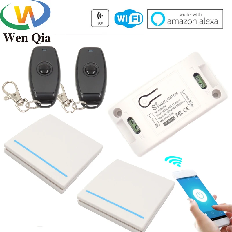 433 МГц Универсальный RF SmartLifeAPP Wifi переключатель AC 220 В WALLPanel AmazonAlexa кнопочный