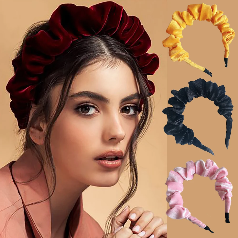 

Winter Warm Velvet Soft Ruched Head Bands Oversized Padded Hair Hoop Big Size Head Bezel Band Hair Accessories for Girls Headwea