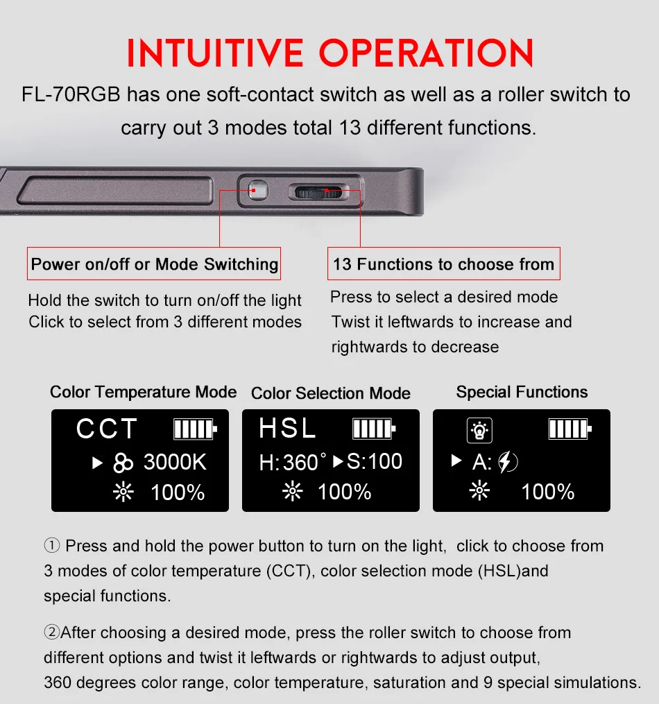 SUNWAYFOTO FL-70 RGB светодиодный свет RGB цвет селфи видео свет камера студийный свет для Canon Nikon sony Фото освещение