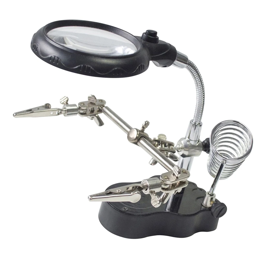LED SOLDERING IRON STAND Desk Lamp Helping Hand Magnifier Set For Craft Work