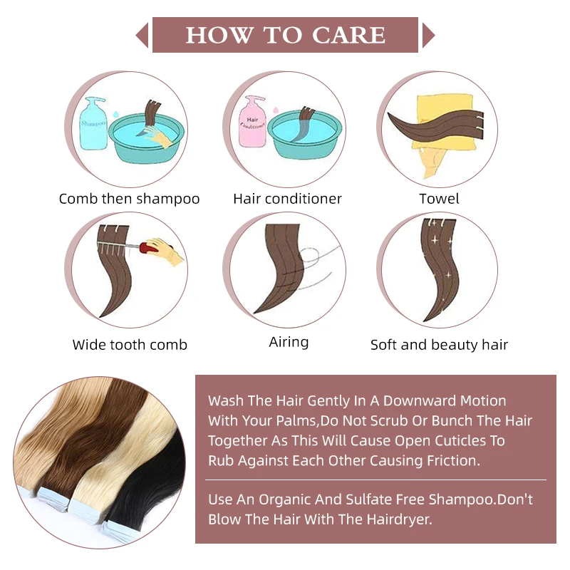 QHP Tape Hair Extensions Remy Human Hair Machine-made Remy Double Sided Adhesive Tape Extensions 20pcs/pack Skin Weft
