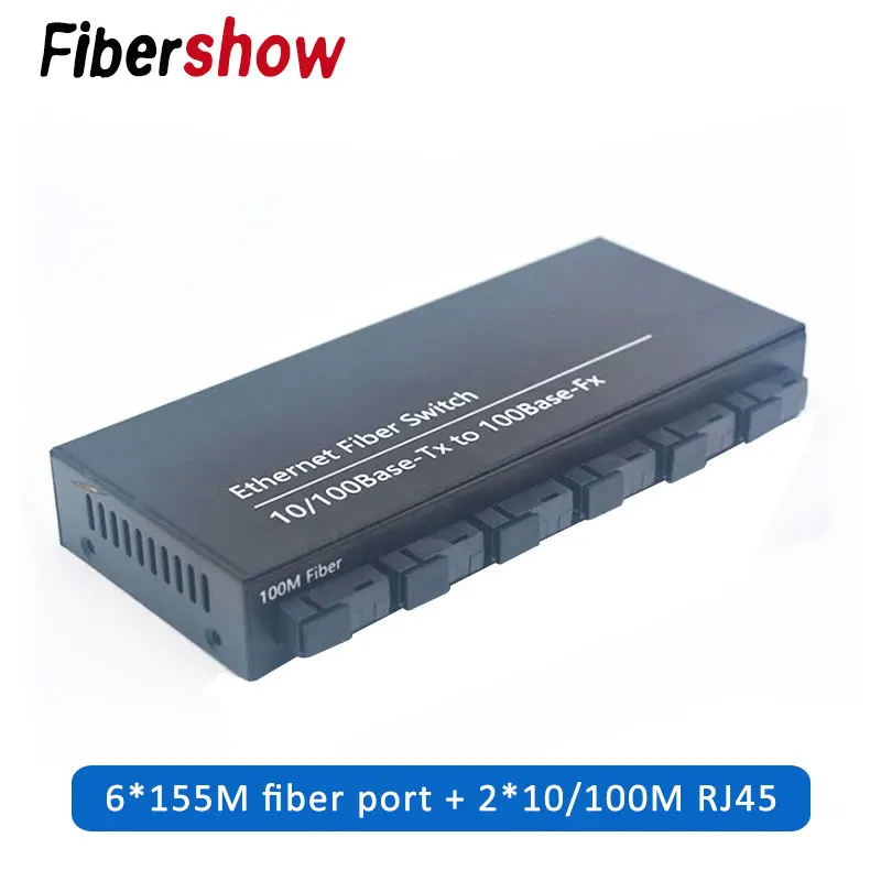 Ceny 10 100M fast ethernet z włókna optyczny media konwerter pojedynczy przełącznik trybu konwerter 20KM 2 RJ45 i 6 Port światłowodowy SC
