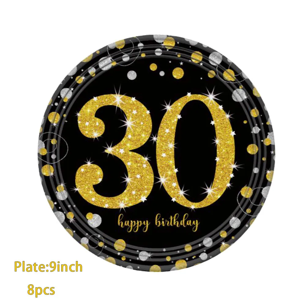 Love black gold powder gold 30 years old disposable tableware plate cup napkins birthday Christmas party set decoration