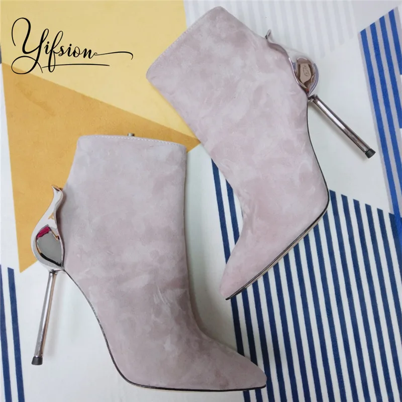 OLOME New Fashion Genuine Leather Gladiator Side Zip Women Boots Pointed Toe High Heel Women Autumn Winter Boots Shoes Woman