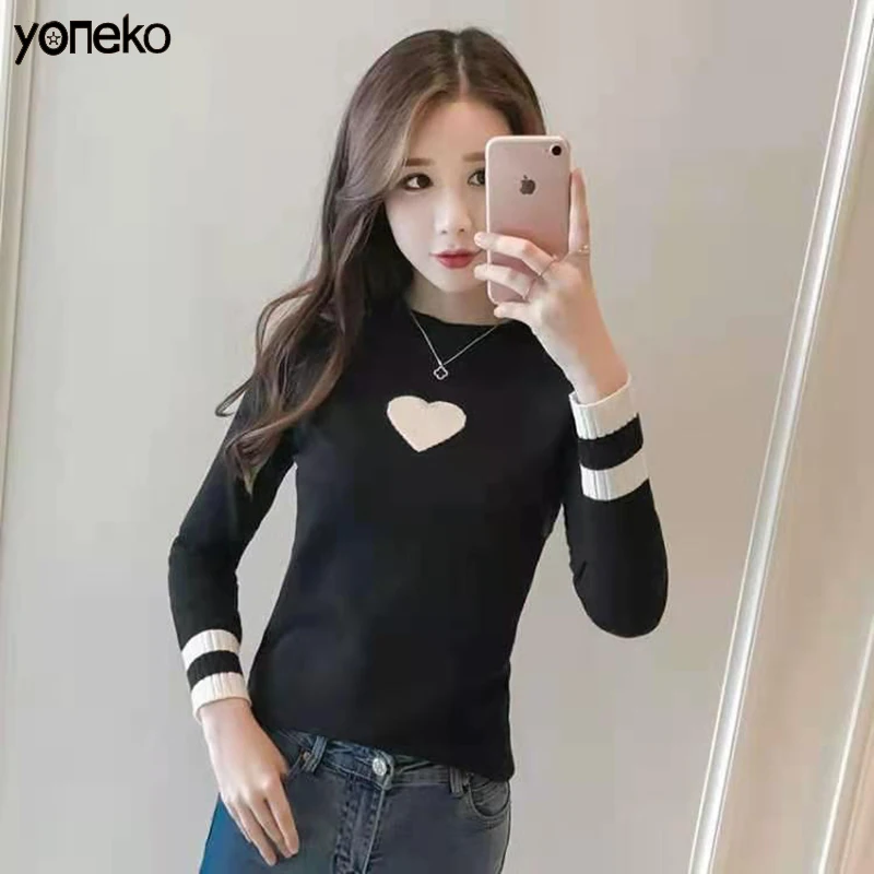 

Yoneko Korean Chic Women Turtleneck Striped Knit Stretch Sweater Blouse Top Long Sleeve Autumn Winter Warm Sweaters KM603