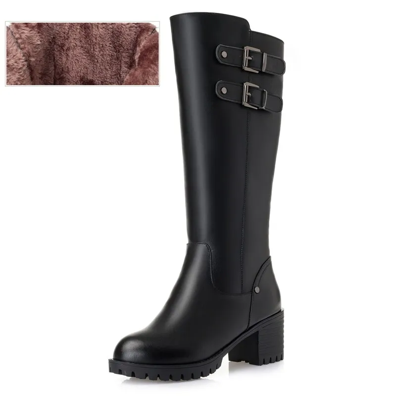 black fluff JINTOHO женские ботинки на платформе и высоком каблуке г. Новые женские зимние ботинки из натуральной кожи большой размер 35-43, толстая шерсть женские зимние ботинки - Цвет: black fluff