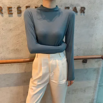 

YZY Half-Turtle-Neck Base-Solid Color Underwear Long Sleeve T-shirt Women's Slim