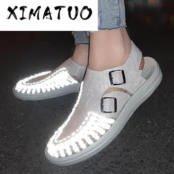 

Sandals Men Sandalias Hombre Gladiator Fluorescence Sandal For Male Summer Roman Beach Shoes Flip Flops Slippers Reflective Flat