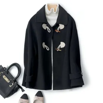 

2020 Autumn Double-Sided Cashmere Coat Women Pure Wool Jacket Fashion Long Women Slim Suit Collar Cardigan Wool Coat Outerwear