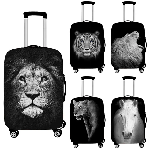 Copertura per bagagli animali bianchi neri tigri di leone modello di cavalli coperture per valigie da 18-32 pollici copertura per Trolley da viaggio ad alta elasticità 1
