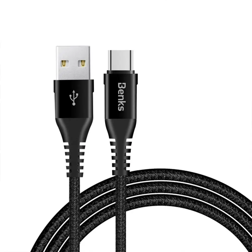 Benks 1,2 m 5V 3A USB кабель с нейлоновой оплеткой шнур USB к Тип-C Дата-кабель в нейлоновой оплетке для samsung huawei крепление для спортивной камеры Xiao Чехол для мобильного телефона - Цвет: Черный