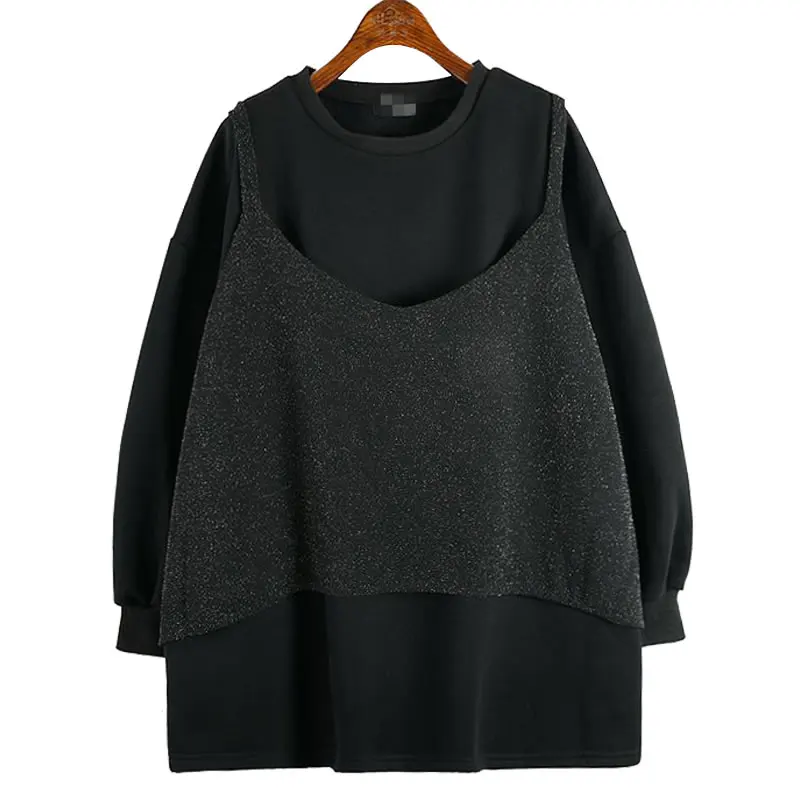 black ZLL4581 XITAO, женская модная толстовка, имитация двух частей, элегантная, длинный рукав, повседневная, зима, плиссированная, миноритарная, свободная толстовка ZLL4581 - Цвет: black ZLL4581