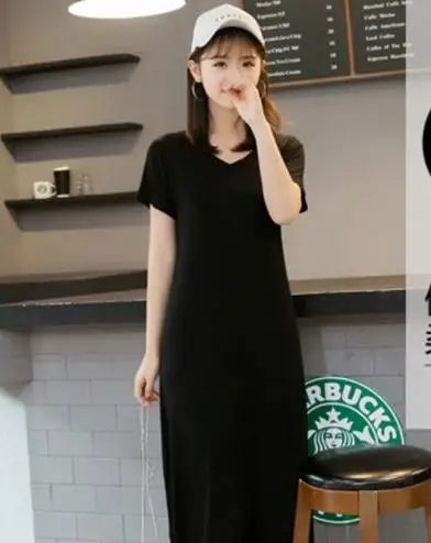 Fdfklak Modal Comfortable Sleepwear Women Night Shirt New Short Sleeve Long Dress Spring Summer Nightgowns Female Sleepshirt black